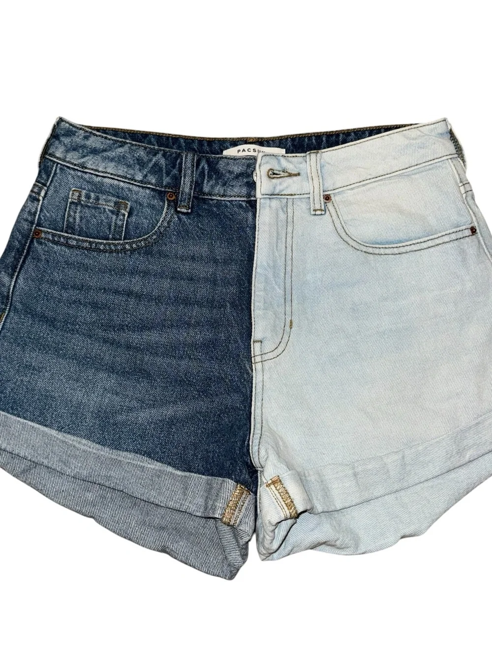 High waisted two tone mom denim shorts